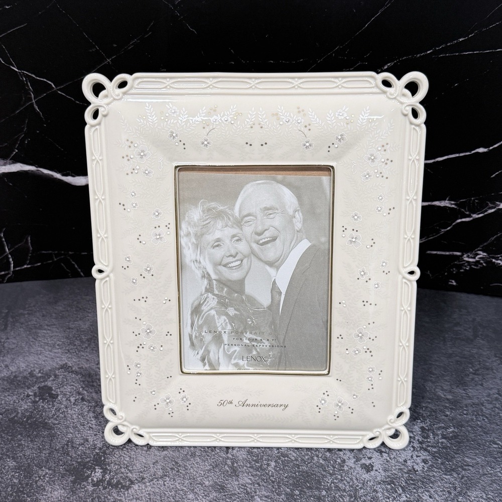 Lenox 50th Anniversary Picture‎ Frame Ivory China Floral 5x7 Portrait Gallery
